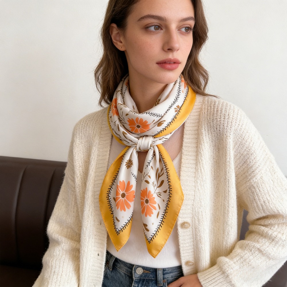 وشاح حريري مطبوع جديد، وشاح مر - مراجعة Silk Scarf Square وسعره